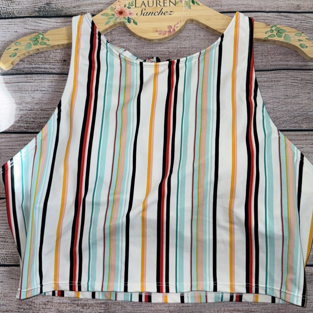Target high neck longline striped bikini top